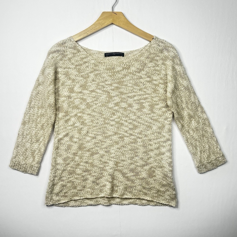 Peruvian Connection Womens Knit Sweater Size XS Tan Open Knit Long Sleeve Light